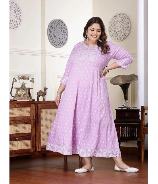 Little More By Stylum Rayon Printed Anarkali Womens Kurti - Lavender ( Pack of 1 ) - None