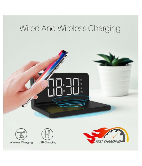 Portronics Freedom 4A:Desktop Wireless Charger with Digital Alarm Clock ,Black (POR 1042) - Black