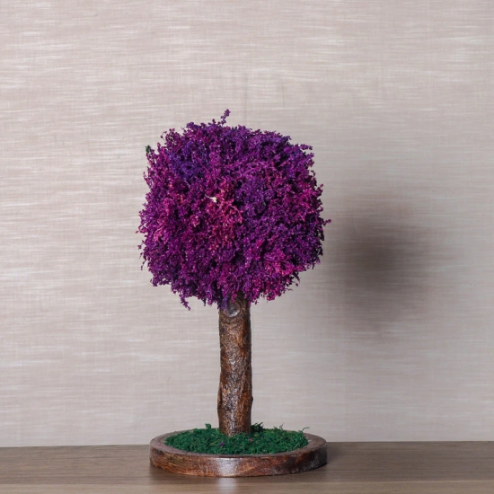 Handmade Bonsai Tree With Sola Flower Arrangement on Wooden Base