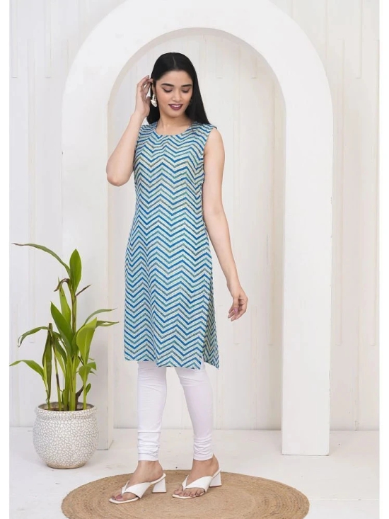 Frionkandy Cotton Printed Straight Womens Kurti - Blue ( Pack of 1 ) - None