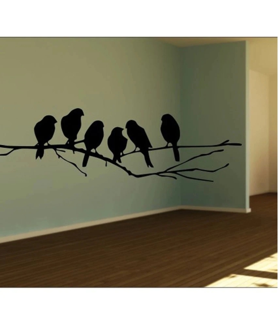 Decor Villa Black Group Of Birds Seating On Tree Wall Sticker