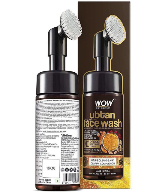 WOW Skin Science Ubtan Foaming Face Wash with Built-In Face Brush for deep cleansing No Parabens, Sulphate, Silicones & Color - 100mL