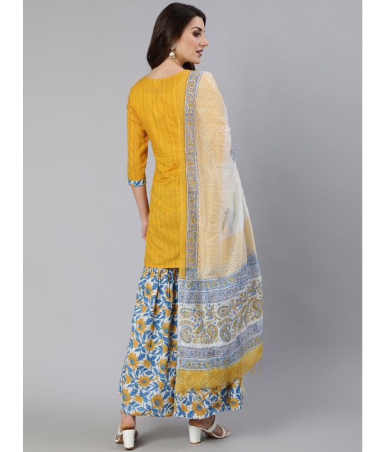 Antaran Cotton Printed Kurti With Palazzo Women''s Stitched Salwar Suit - Yellow ( Pack of 3 ) - None