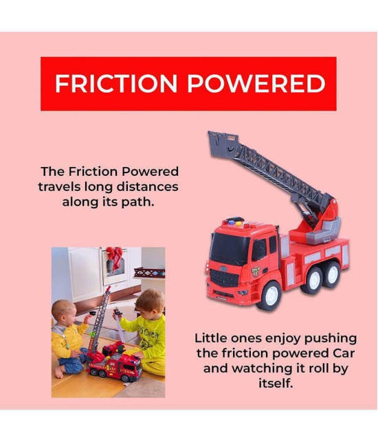 FRATELLI Plastic Pull and Go Friction Powered Car, Red FIRE Engine Big Truck