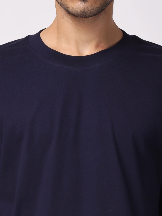 Navy Blue Plain Oversized Drop Shoulder T-Shirt-L / Navy Blue