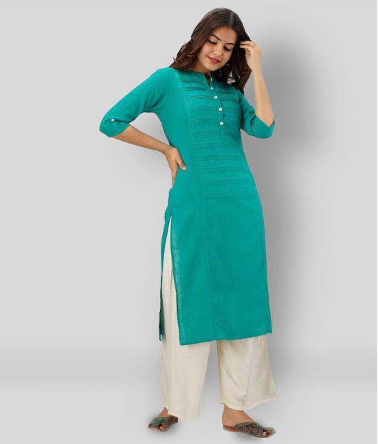 Lee Moda - Turquoise Cotton Women's Straight Kurti - None