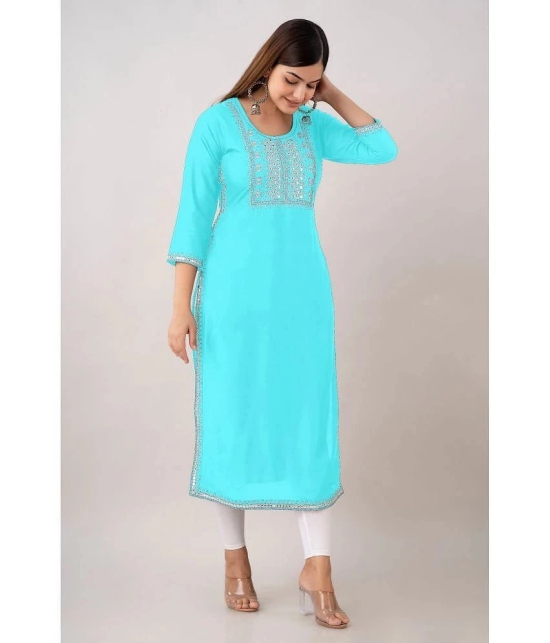 Kapadia - Turquoise Rayon Womens Straight Kurti ( Pack of 1 ) - None