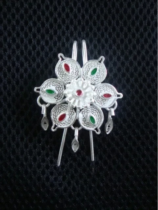 Silver Filigree Hair pin Floral HP009