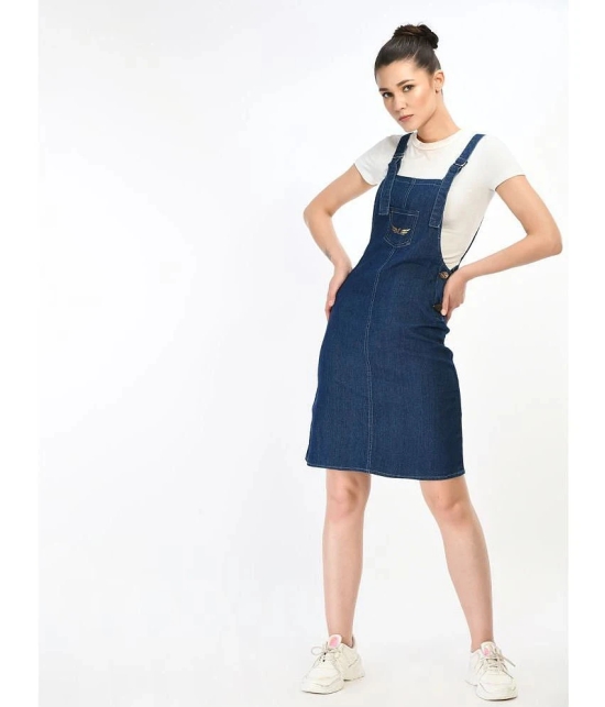 Chrome & Coral Denim Solid Knee Length Womens Dungarees - Navy Blue ( Pack of 1 ) - None