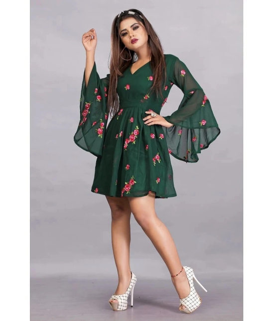 Apnisha - Georgette Green Womens Fit And Flare Dress ( Pack of 1 ) - None