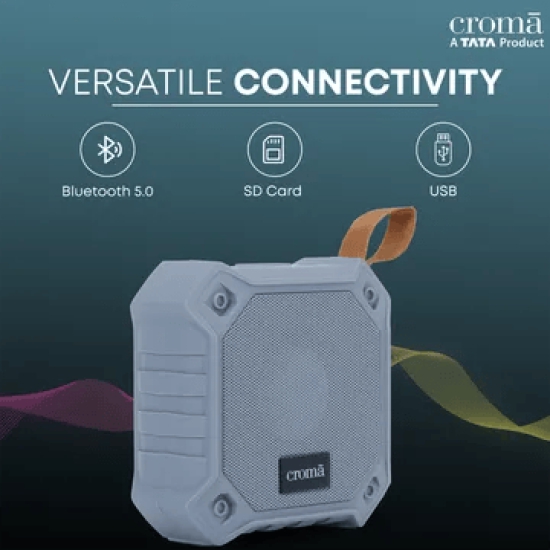 Croma 5W Portable Bluetooth Speaker (Water Proof, 21 Hours Playback Time, True Wireless Stereo Function, Grey)