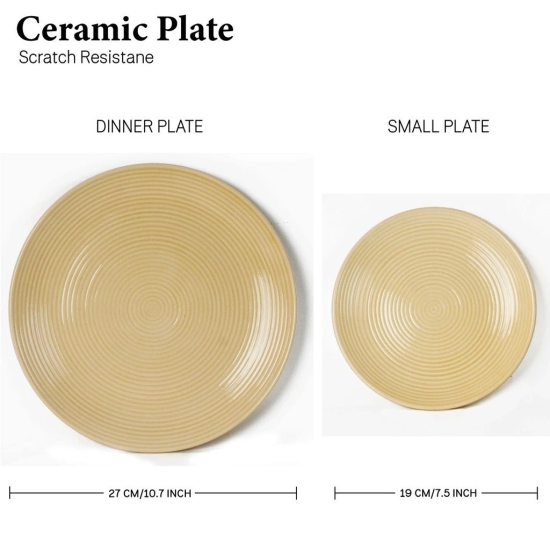 Reactive Handcrafted Premium Ceramic Dinner Set | 6 Dinner Plates, 6 Quarter Plates, and 6 Small Dinner Bowl | Stoneware | Microwave and Dishwasher Safe | Pack of 18 | Yellow Ten