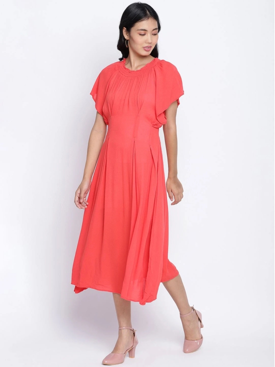 Oxolloxo Red Crepe A-Line Midi Dress