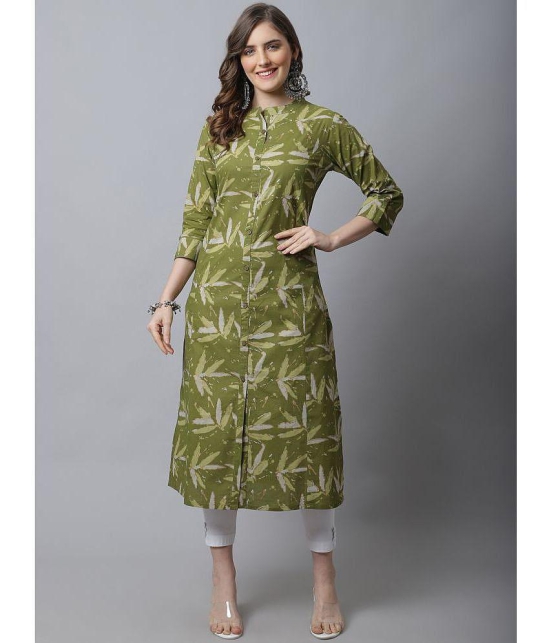Pistaa 100% Cotton Printed Front Slit Womens Kurti - Green ( Pack of 1 ) - None