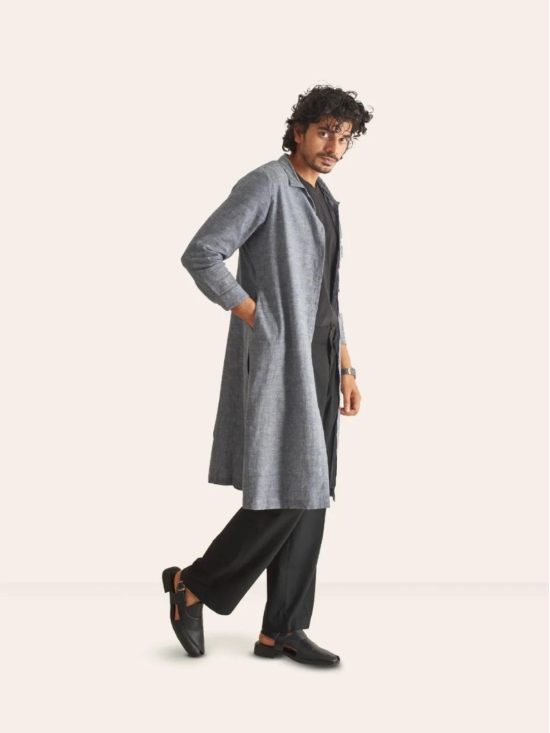 Grey Handwoven Overlay Kurta Shirt-M