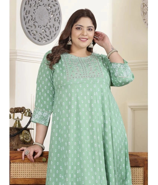 Little More By Stylum Rayon Printed Anarkali Womens Kurti - Lime Green ( Pack of 1 ) - None