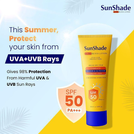 Leeford Sunshade Ultra Block Sunscreen Lotion|UVA+UVB & Broad Spectrum Protection-SPF 50 PA- 50 ml