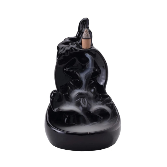 Bodhi House Ceramic Smoke Dropping Fountain Backflow Incense Holder With 20 Incense Cones |Home Decor, Gift | Incense Burner Decorative Showpiece | Aromatherapy (Garden), Black