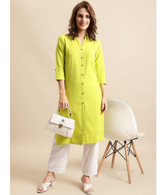 Pistaa - Lime Green Cotton Women''s Front Slit Kurti ( Pack of 1 ) - None