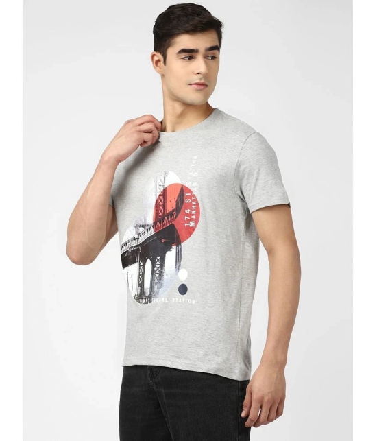 UrbanMark Men Regular Fit Round Neck Half Sleeves Graphic Print T Shirt-Melange Grey - None