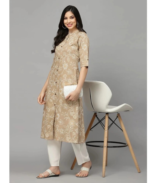 Stylum Rayon Printed Front Slit Womens Kurti - Beige ( Pack of 1 ) - None