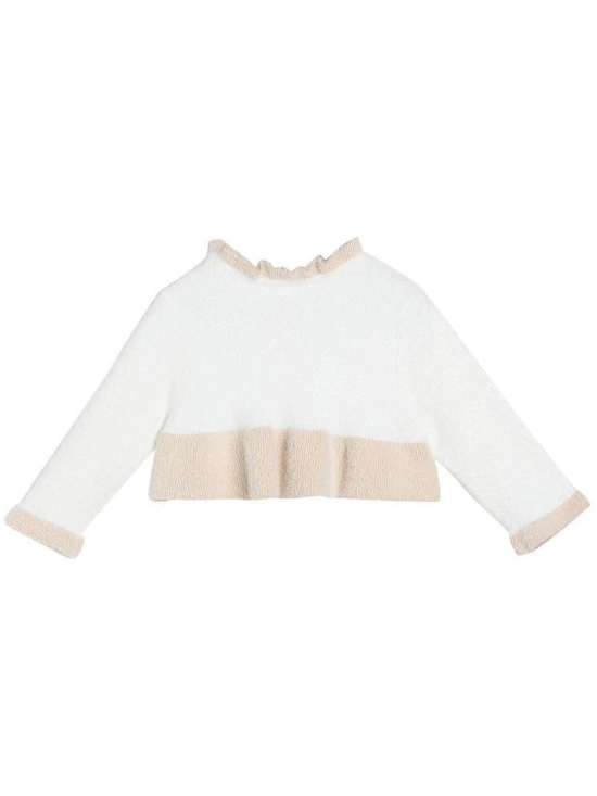 Miniklub Baby Girls V Neck Full Sleeve Knit Shrug (White Color) - None