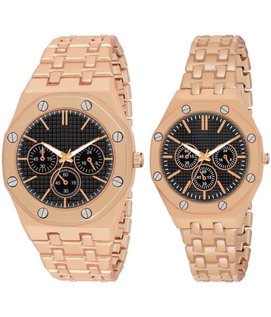 acnos Rose Gold Stainless Steel Analog Couples Watch