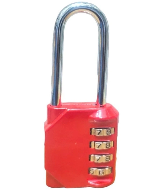 JGG Jain Gift Gallery 4 Digit RED Long Hook Padlock/Combination Lock (RED)