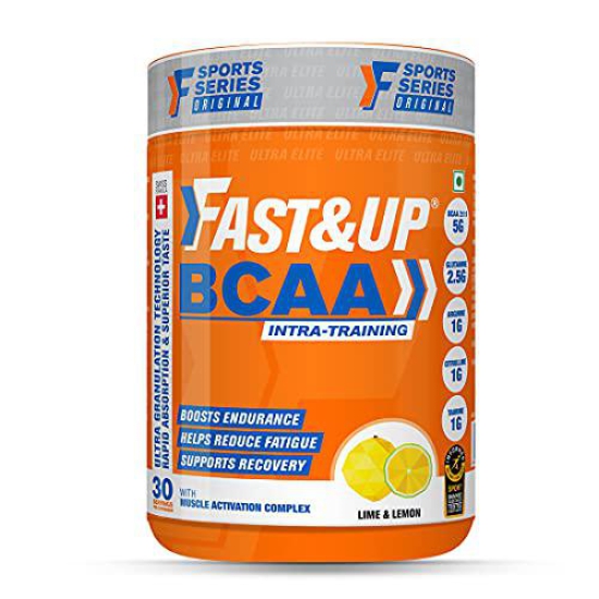 Fast&Up BCAA (30 Servings, Lime & Lemon Flavour) Advanced BCAA Supplement powder with Glutamine, Citrulline, L-Arginine & Taurine For Muscle Recovery & Endurance - For Pre/Post & Intra Workout(450g)