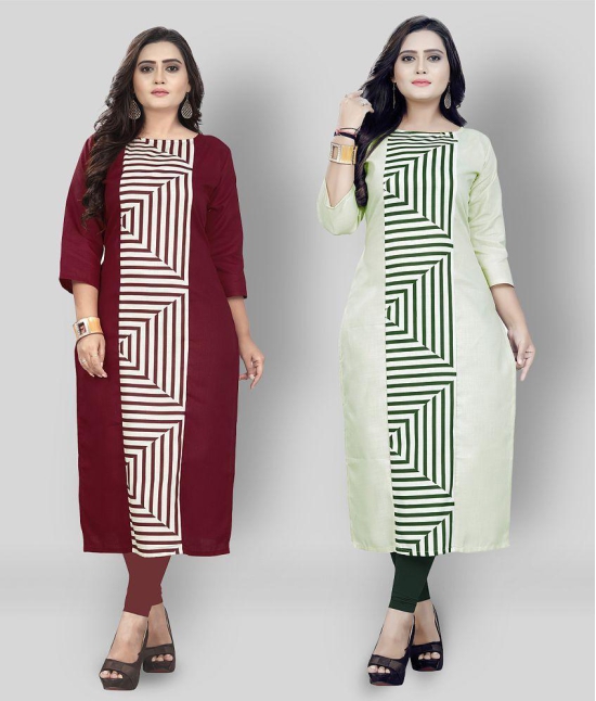 Lerkiza - Multicolor Cotton Womens Straight Kurti ( Pack of 2 ) - L