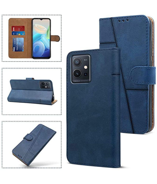 NBOX - Blue Artificial Leather Flip Cover Compatible For Vivo T1 5G ( Pack of 1 ) - Blue