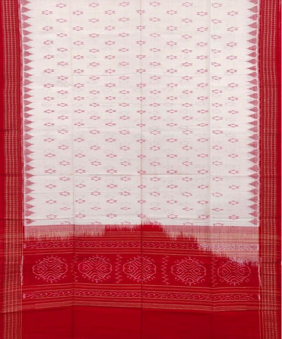 White Red Sambalpuri Handwoven Single Ikat Cotton Dupatta