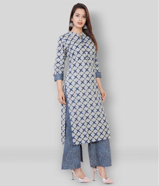 JC4U - Blue Straight Cotton Women's Stitched Salwar Suit ( Pack of 1 ) - M