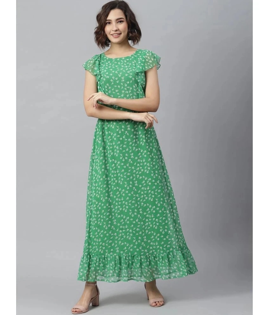 StyleStone Chiffon Green Fit And Flare Dress - Single - XL