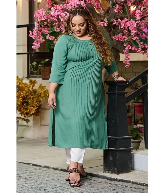 PrettyPlus by Desinoor.com Rayon Solid Straight Womens Kurti - Sea Green ( Pack of 1 ) - None