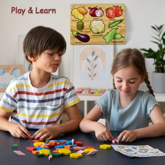 Wooden Vegetable Puzzle Board for Kids