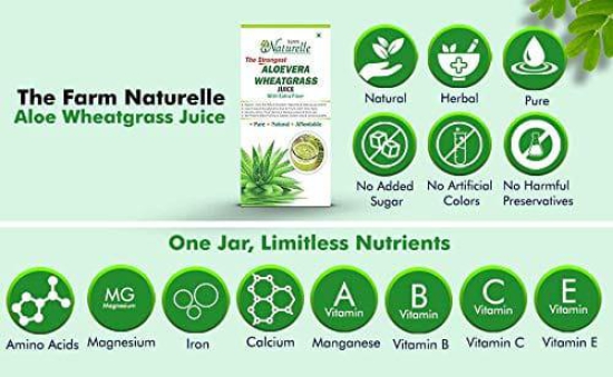 Farm Naturelle-Strongest Ayurvedic Aloevera Wheatgrass Juice-Detoxifier, Improved Digestion, Skin Health and a Fat fighter-4x400ml+ 55gx4 Herbs Infused Forest Honey