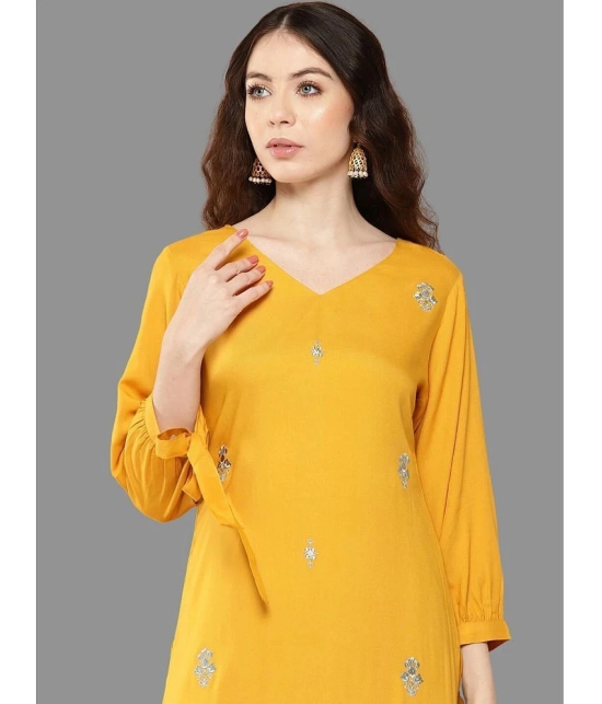 Janasya Rayon Embroidered Straight Womens Kurti - Mustard ( Pack of 1 ) - None