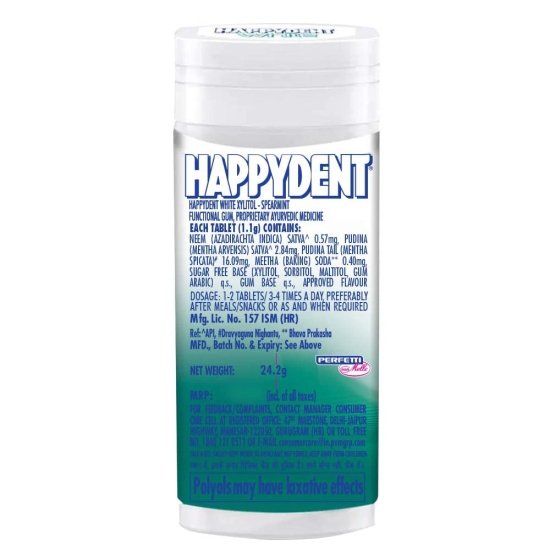 Happydent White, Xylitol Sugarfree Spearmint Flavour, Chewing Gum Pocket Bottle, 24.2 G, 22 Pc