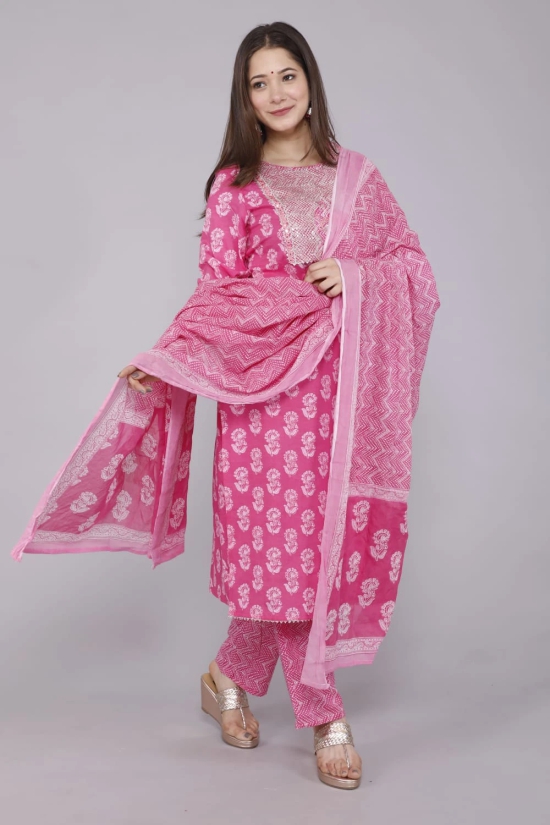 kurti with pant & dupatta Dupatta Sets-M / Pink