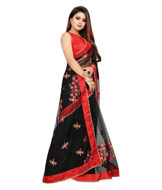 Gazal Fashions - Black Net Saree With Blouse Piece (Pack of 1)