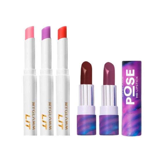 MyGlamm Combo of POSE HD Lipstick + LIT - pH Lip Balm | Long-lasting Lipstick With Vitamin E & Slim, Creamy, Super Hydrated Lip Balm