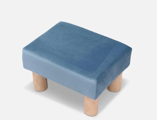 Solid Wood Foot Stool In Velvet Blue Colour-Blue