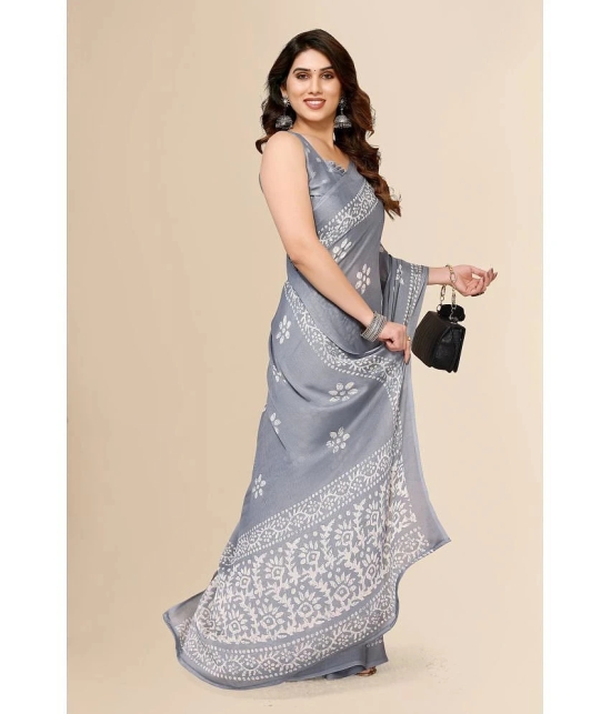 Anand Sarees Chiffon Printed Saree With Blouse Piece - Grey ( Pack of 1 ) - Grey