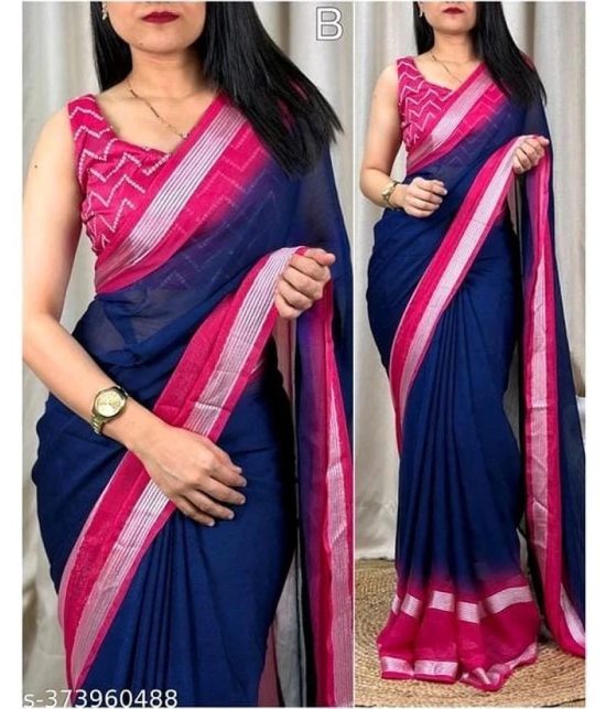 Bhuwal Fashion Chiffon Printed Saree With Blouse Piece - Navy Blue ( Pack of 1 ) - Navy Blue