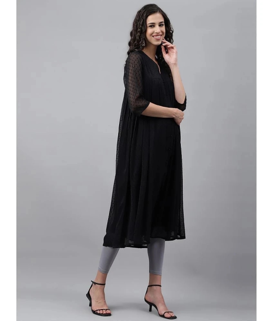 Janasya Chiffon Self Design Flared Womens Kurti - Black ( Pack of 1 ) - None