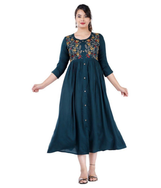 Estela - Blue Rayon Women''s Flared Kurti - S