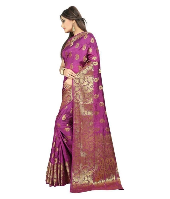 Gazal Fashions - Purple Banarasi Silk Saree With Blouse Piece (Pack of 1)