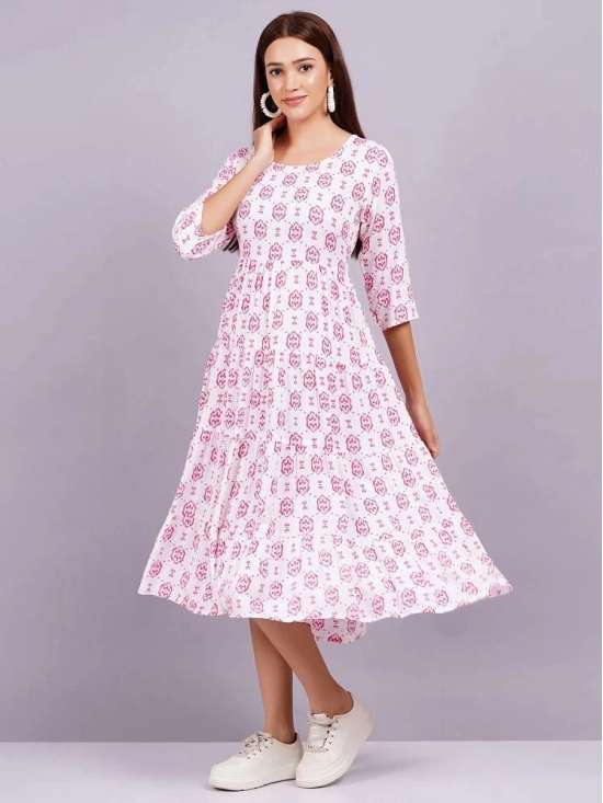 HIGHLIGHT FASHION EXPORT Rayon Printed Midi Womens Fit & Flare Dress - Pink ( Pack of 1 ) - None