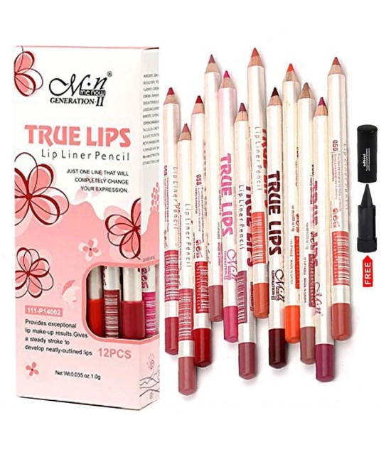 MN True Lip Pencil 12PC Lip Liner Crayon Multicolor 0.035 gm